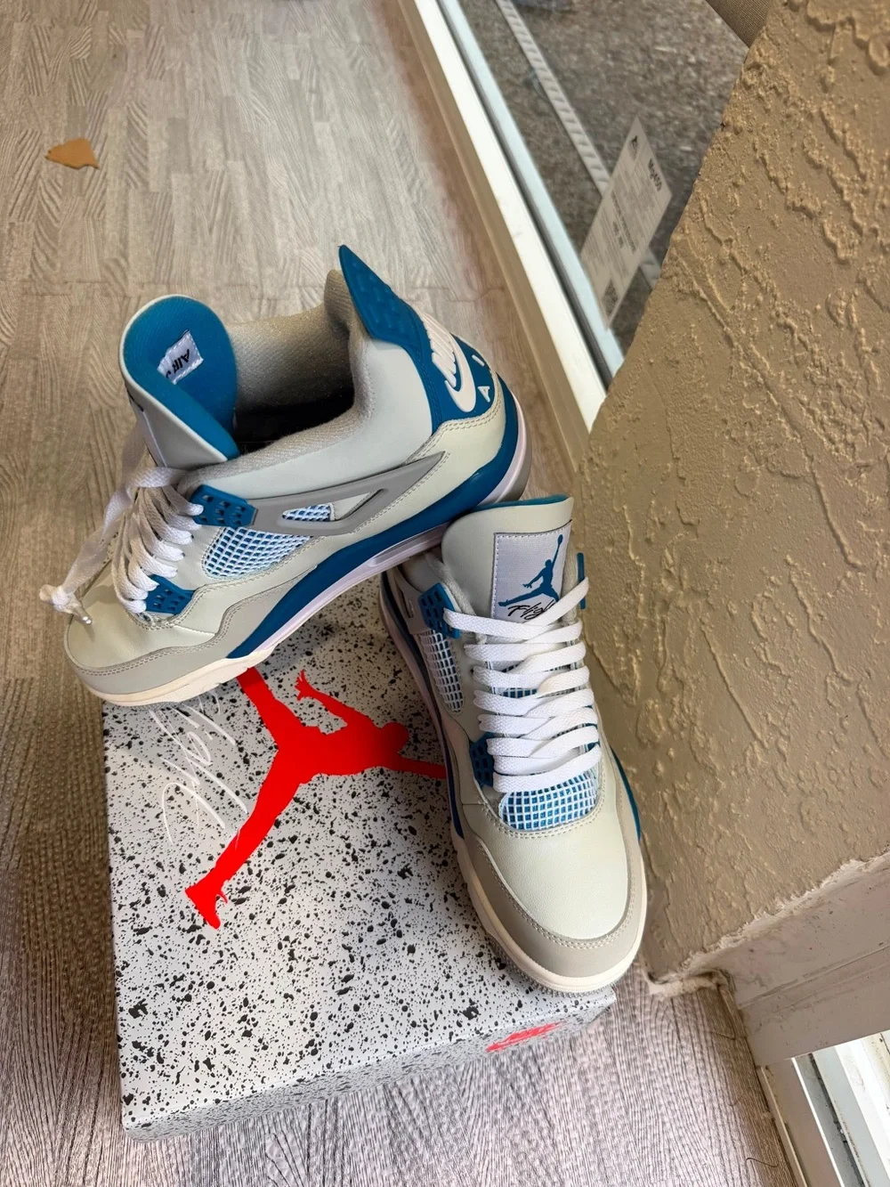 Jordan White and Blue Retro Basketball Shoe